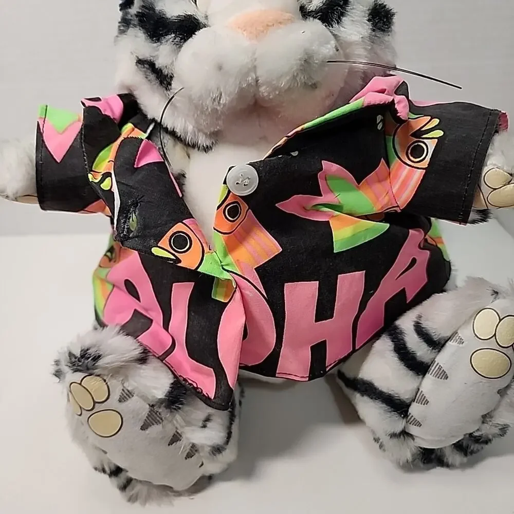 1989 Bernard Kliban Star Shine Hawaiian Aloha Fat Cat Gray & Black Plush Tag 9”